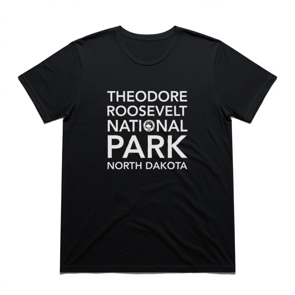 Theodore Roosevelt National Park T-Shirt Block Text in Black
