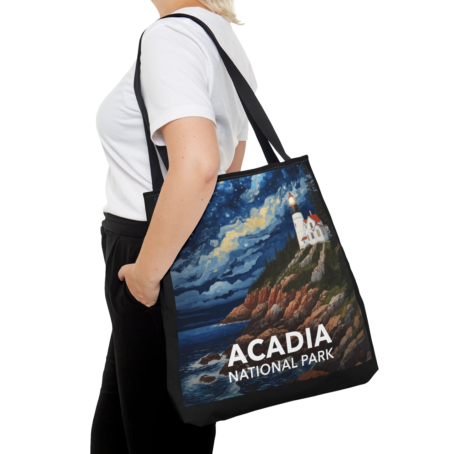 Acadia National Park Tote Bag - Starry Night Lighthouse