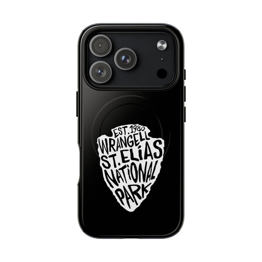 Wrangell St Elias National Park iPhone case with MagSafe featuring arrowhead artwork.