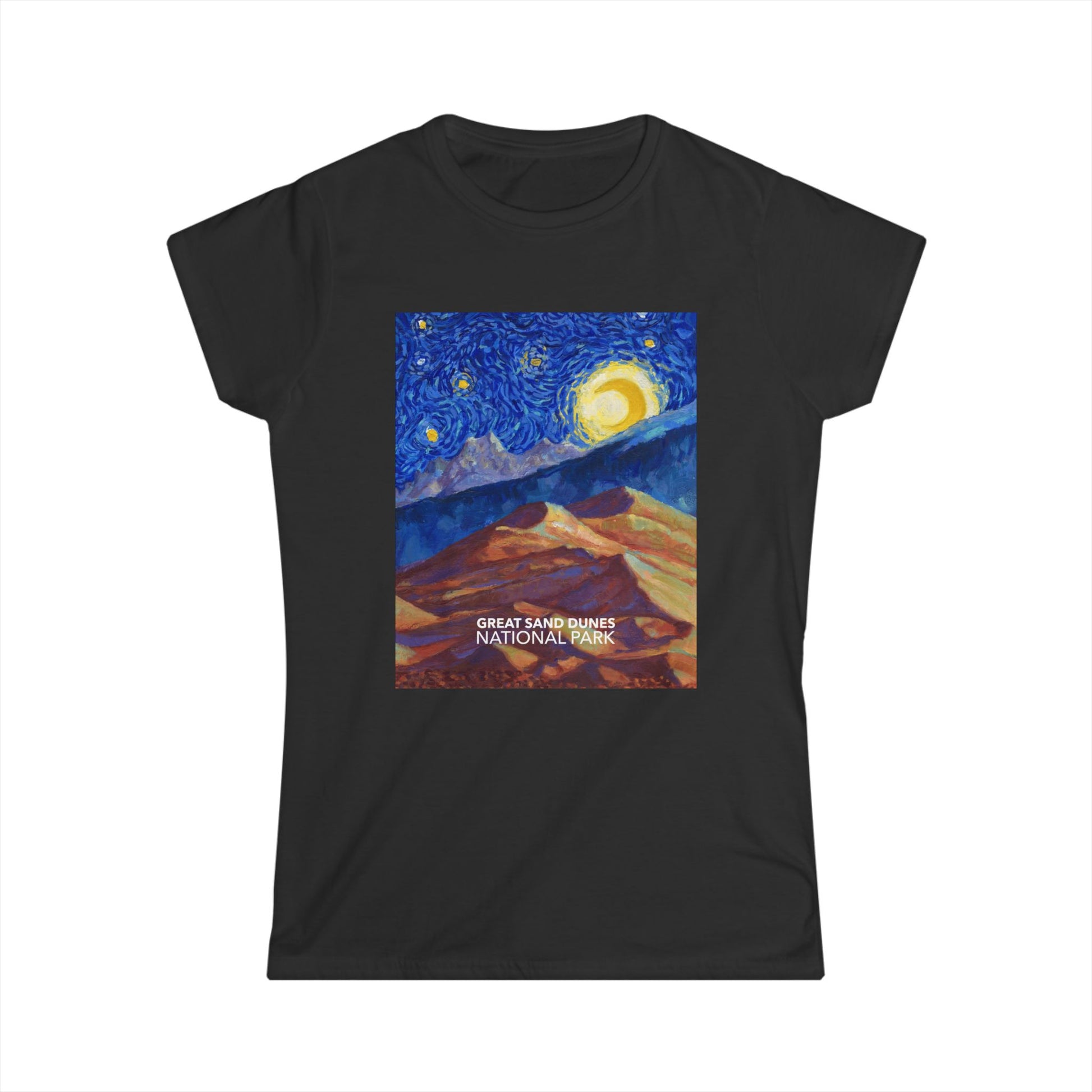 Great sand Dunes National Park t-shirt featuring a Van Gogh ‘Starry Night’-style design