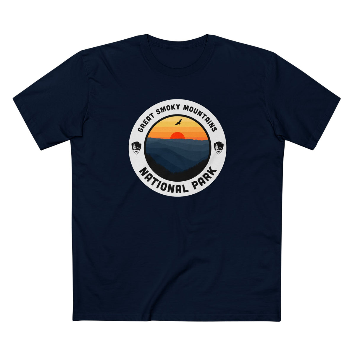 Great Smoky Mountains National Park T-Shirt - Round Badge Design in Navy