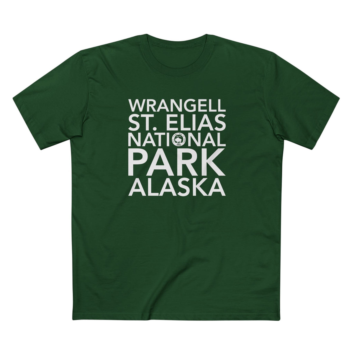 Wrangell St. Elias National Park T-Shirt Block Text in Forest Green