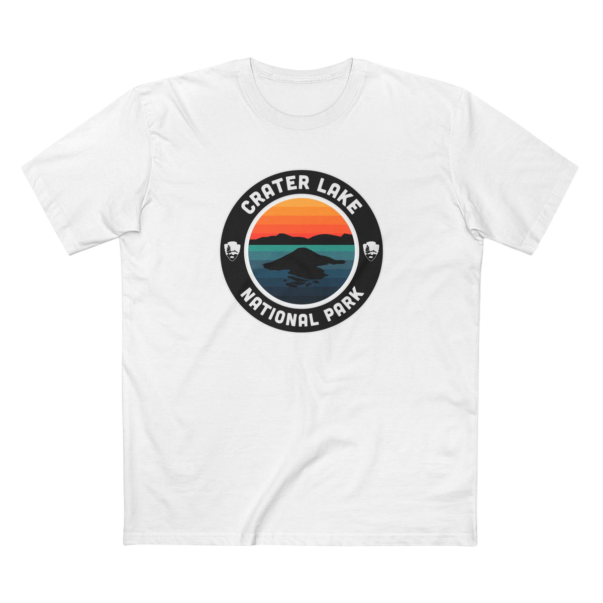 Crater Lake National Park T-Shirt - Round Badge Design in White