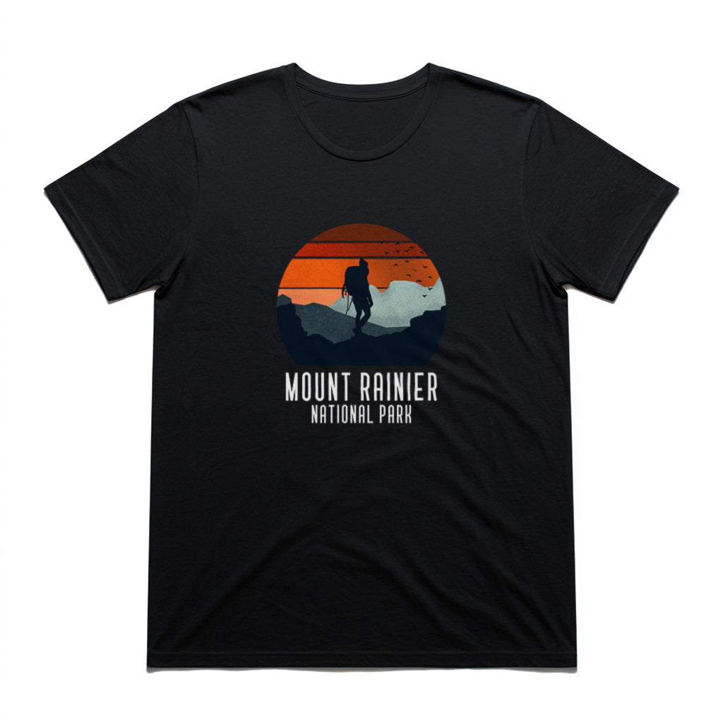 Mount Rainier National Park T-Shirt - Hiker Graphic in Black