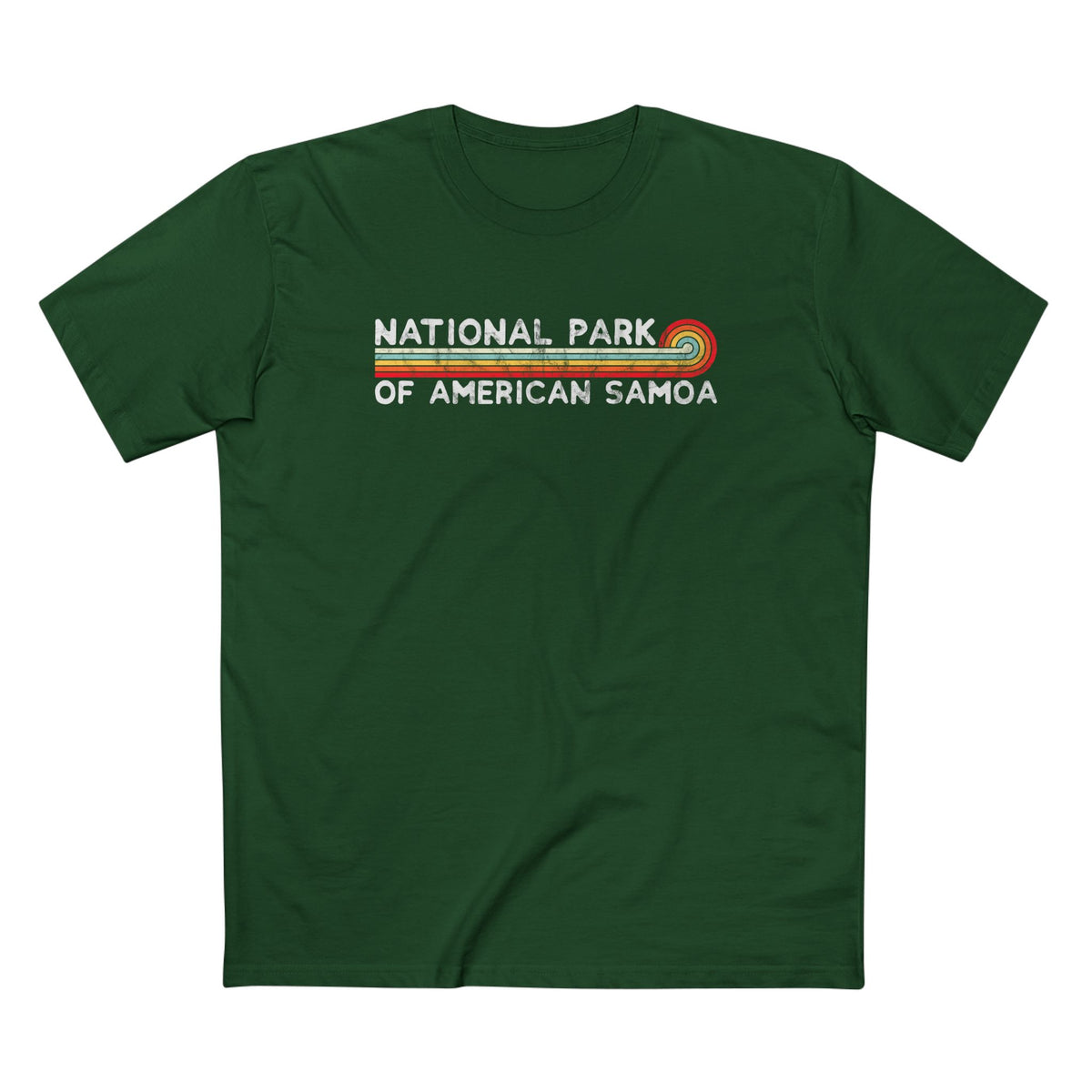 National Park of American Samoa T-Shirt - Vintage Stretched Sunrise in Forest Green