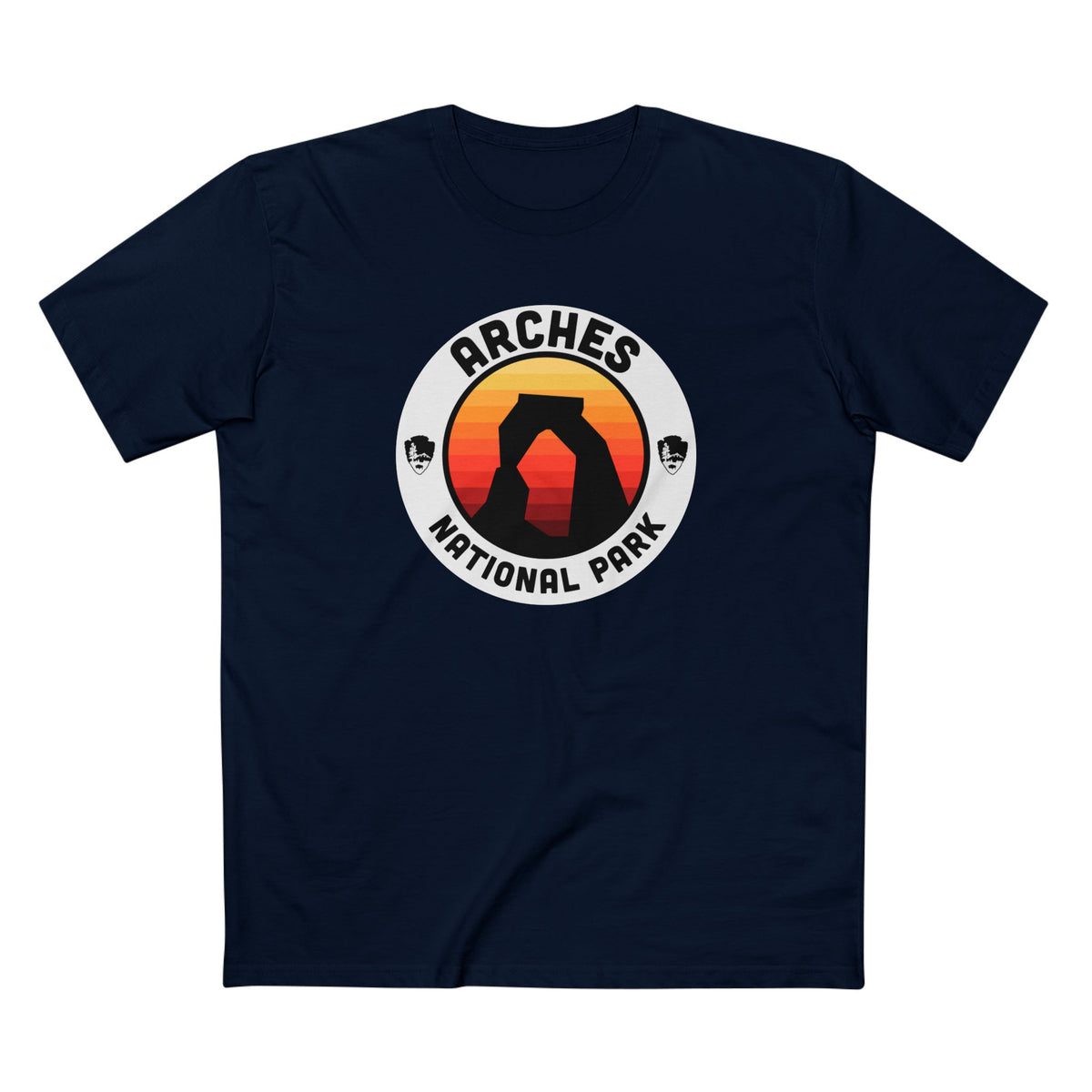 Arches National Park T-Shirt - Round Badge Design in Navy