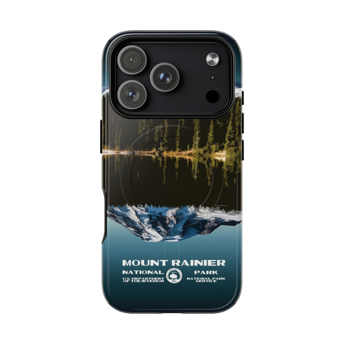 Mount Rainier National Park iPhone case with MagSafe featuring WPA-inspired artwork.