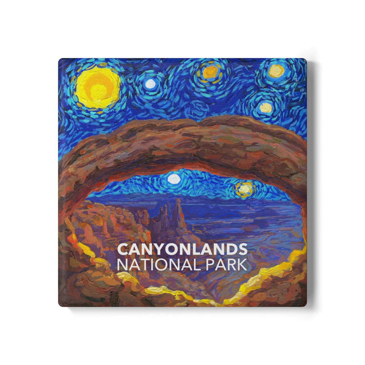 Canyonlands National Park coaster featuring a Van Gogh ‘Starry Night’-style design