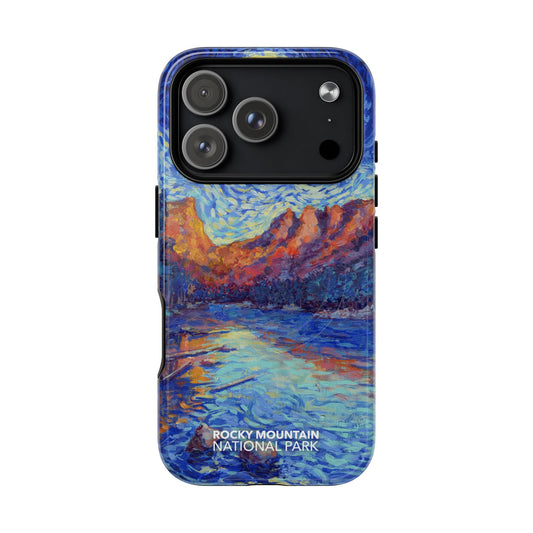 Rocky Mountain National Park iPhone case with MagSafe featuring Starry Night artwork.