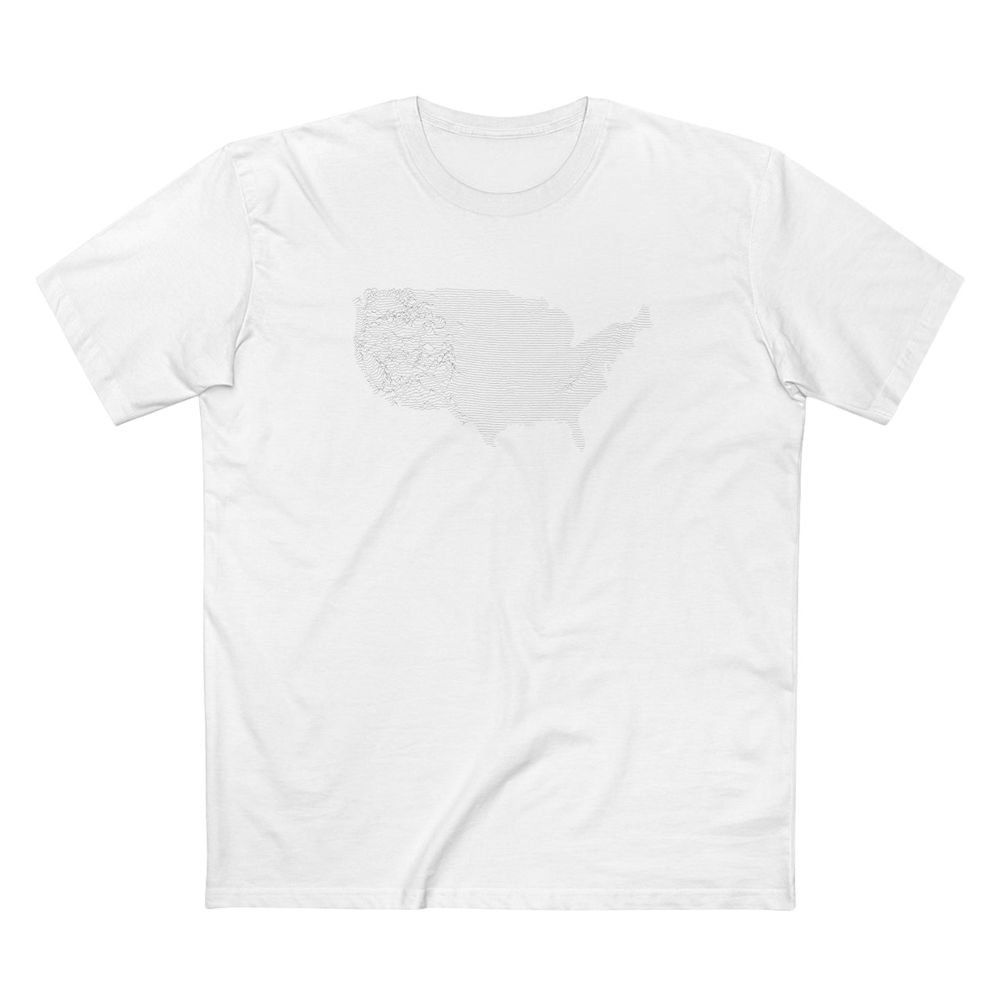 Contiguous USA T-Shirt - Topographical Lines in White