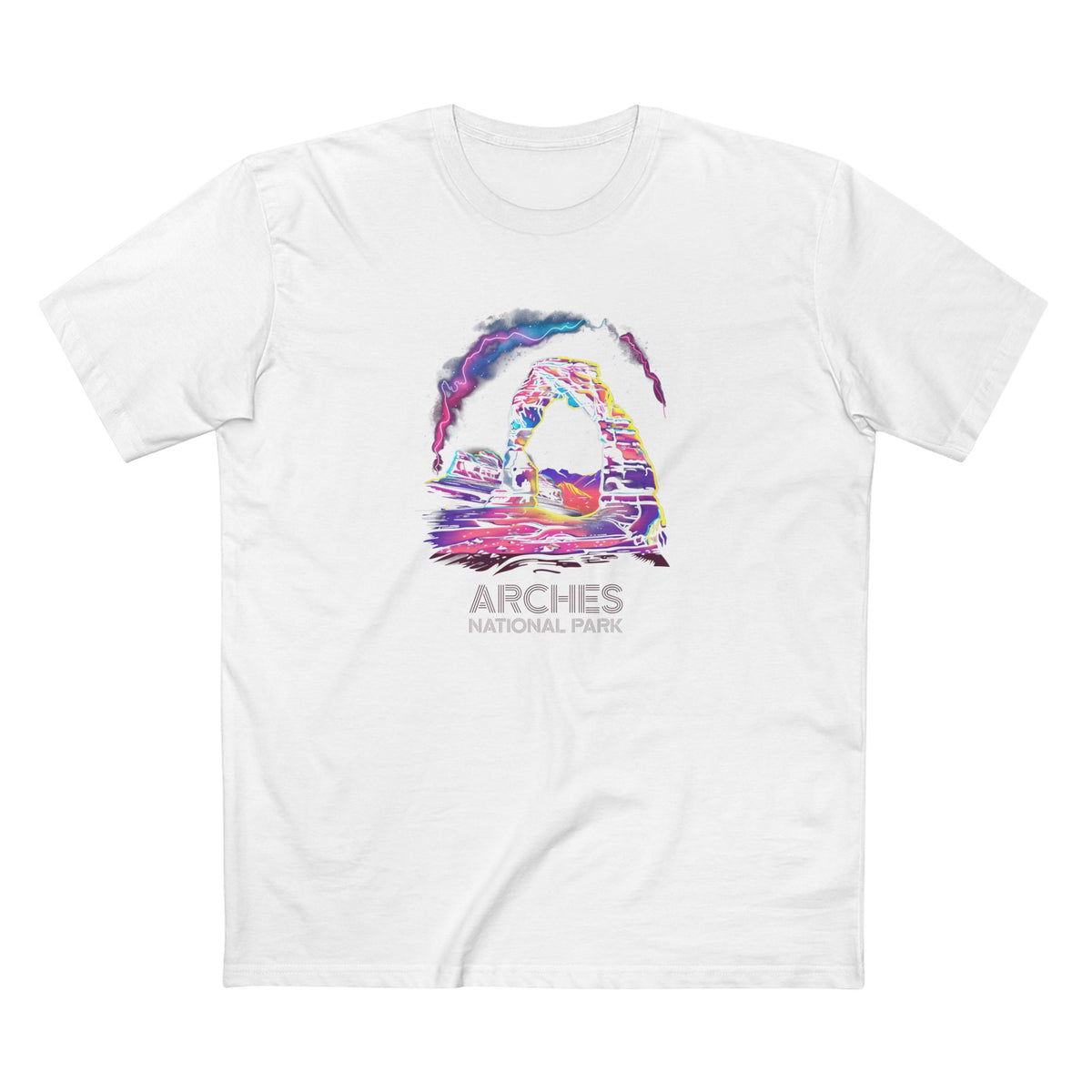 Arches National Park T-Shirt - 80s Neon Design in White
