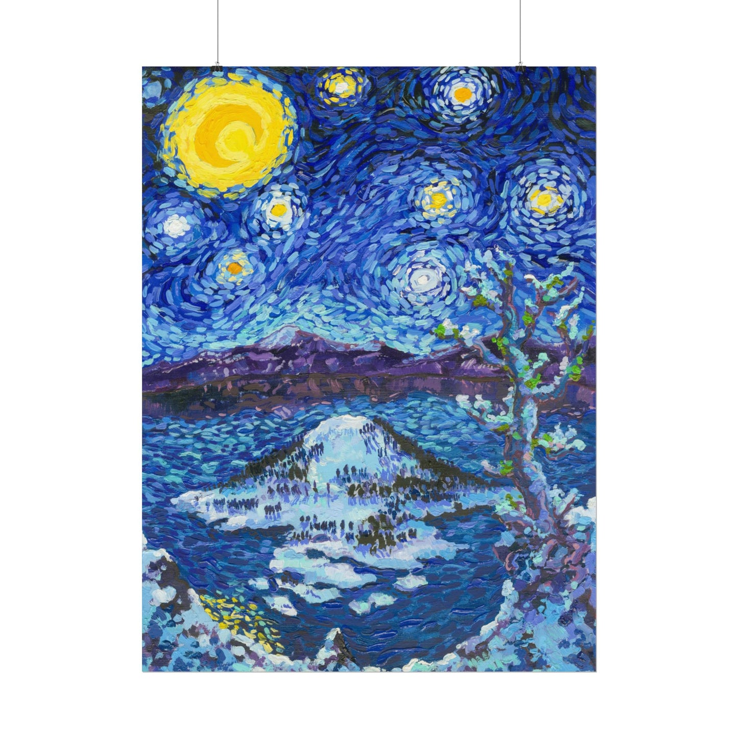 Crater Lake National Park Starry Night Poster - Premium Textured Paper