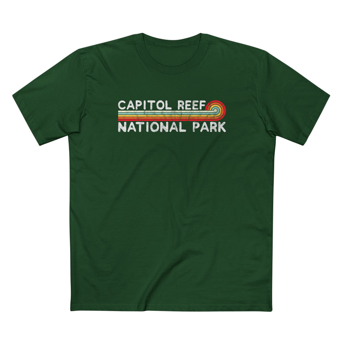 Capitol Reef National Park T-Shirt - Vintage Stretched Sunrise in Forest Green
