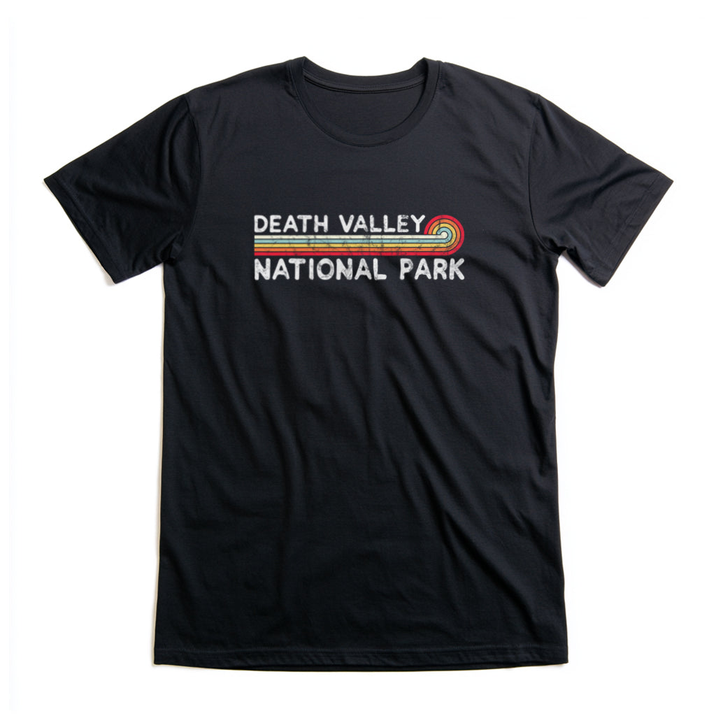 Death Valley National Park T-Shirt - Vintage Stretched Sunrise in Black