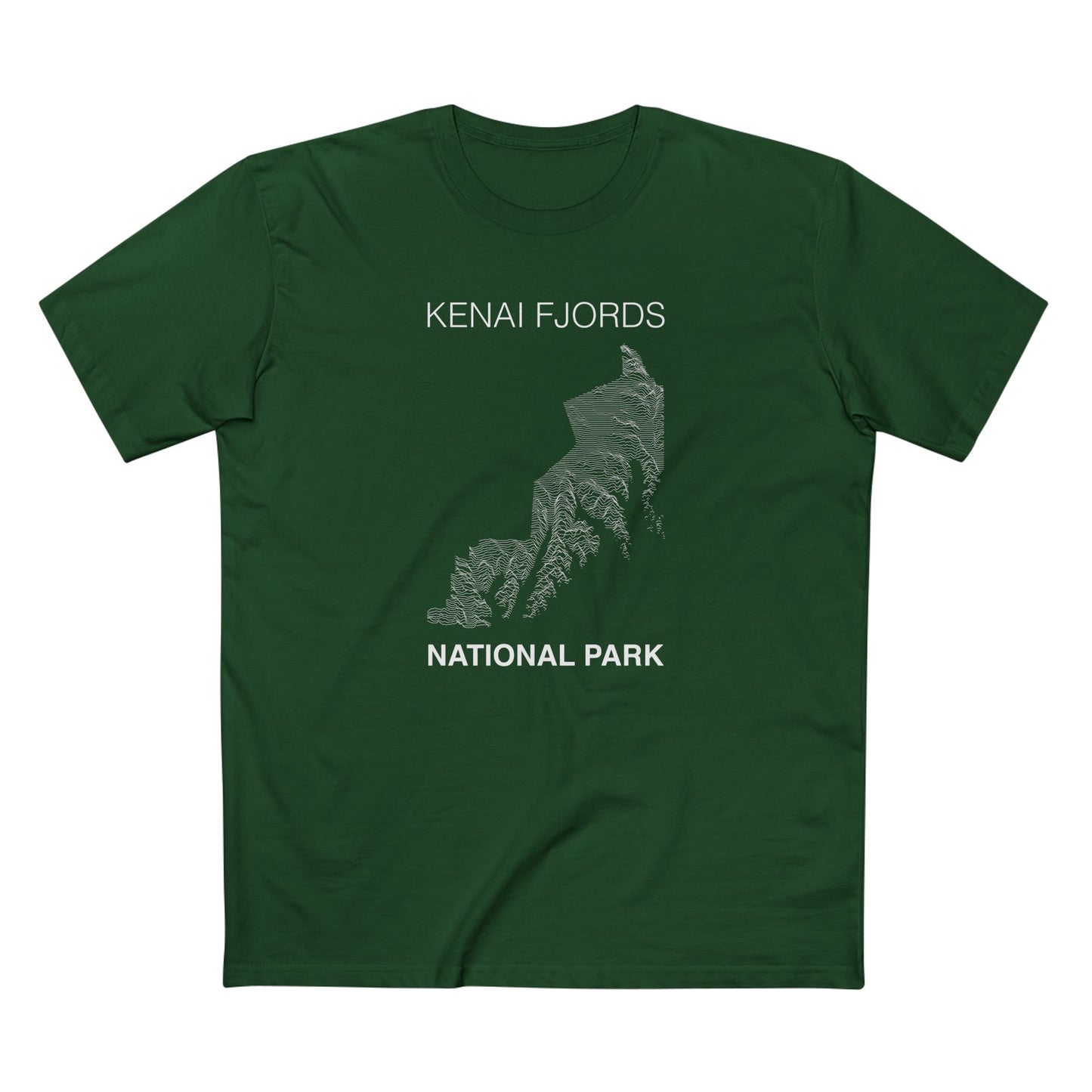 Kenai Fjords National Park T-Shirt Lines in Forest Green