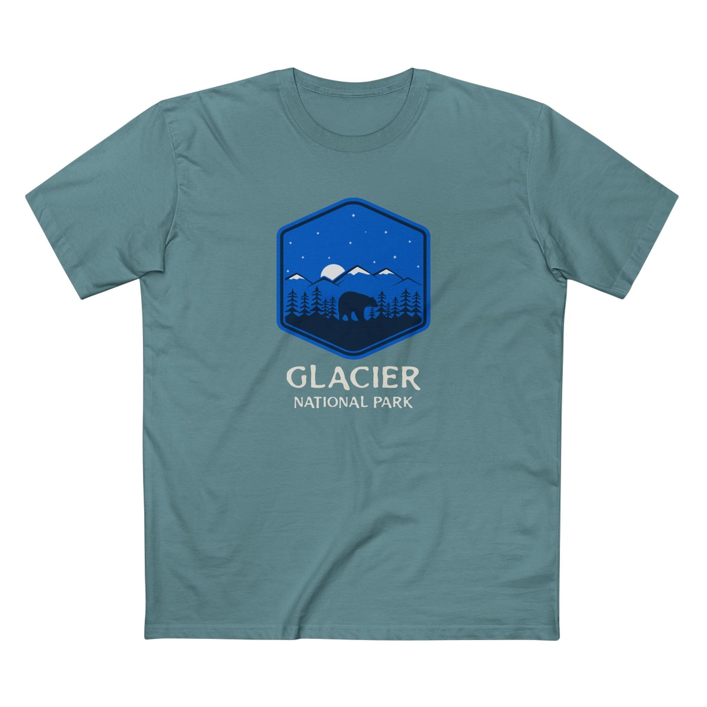 Glacier National Park T-Shirt - Bear Graphic in Slate Blue