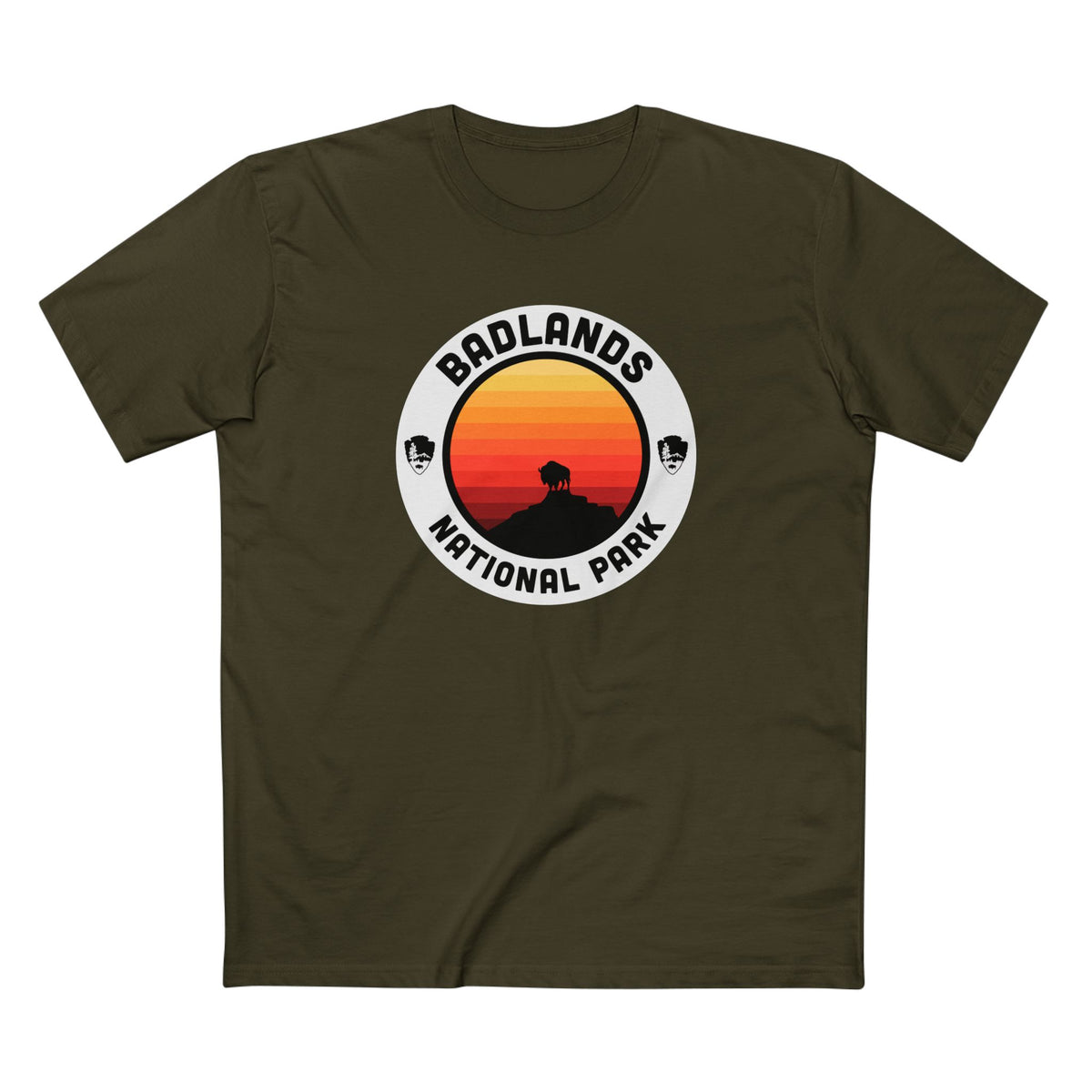 Badlands National Park T-Shirt - Round Badge Design in Army