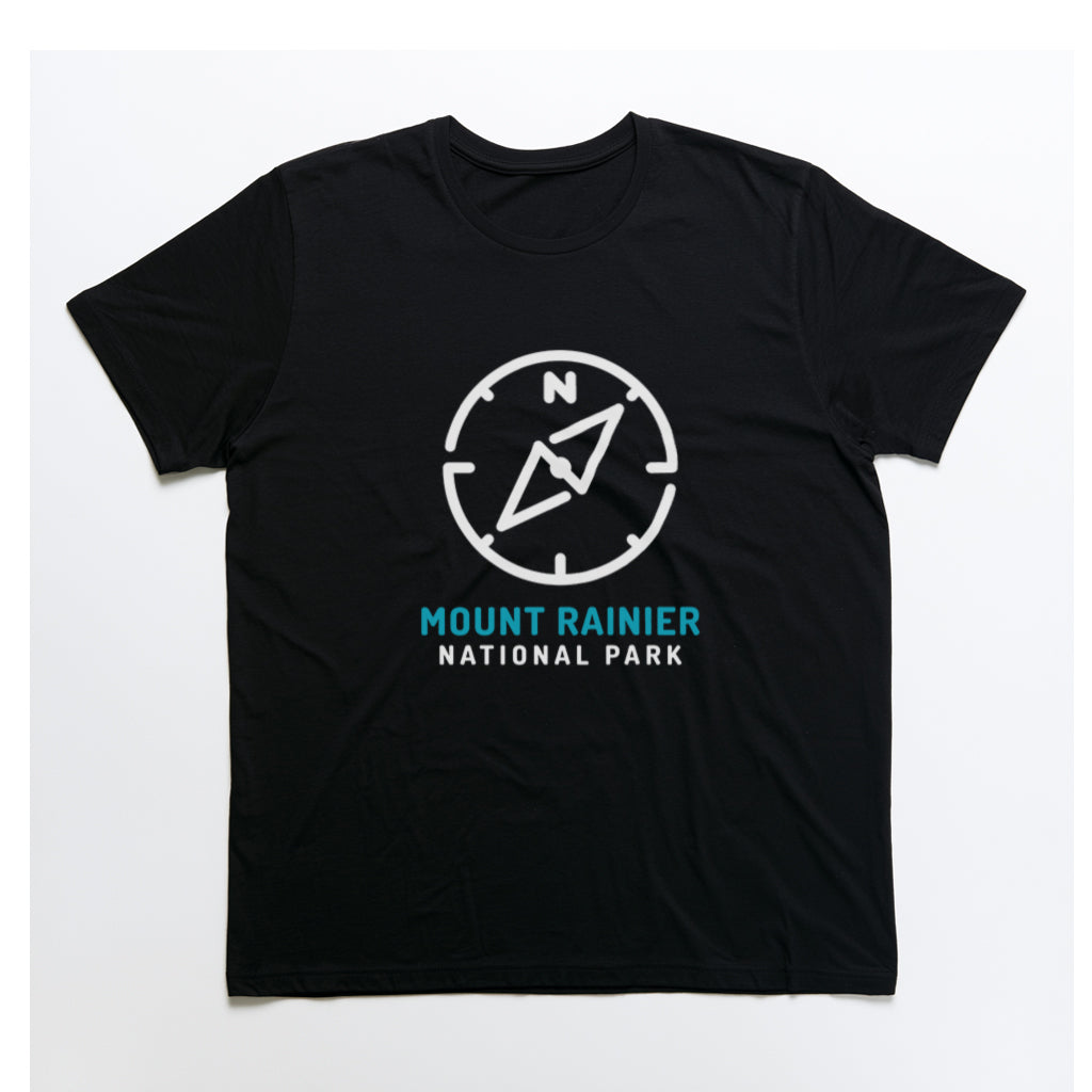 Mount Rainier National Park T-Shirt Compass Design in Black