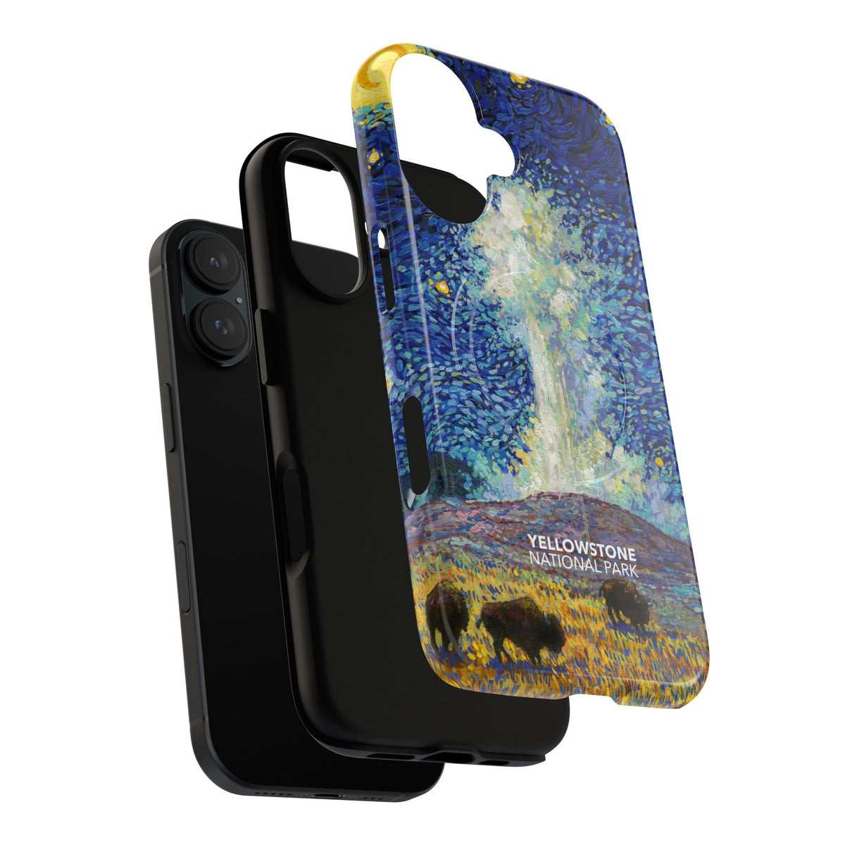 Yellowstone National Park iPhone Case with MagSafe - Old Faithful Starry Night