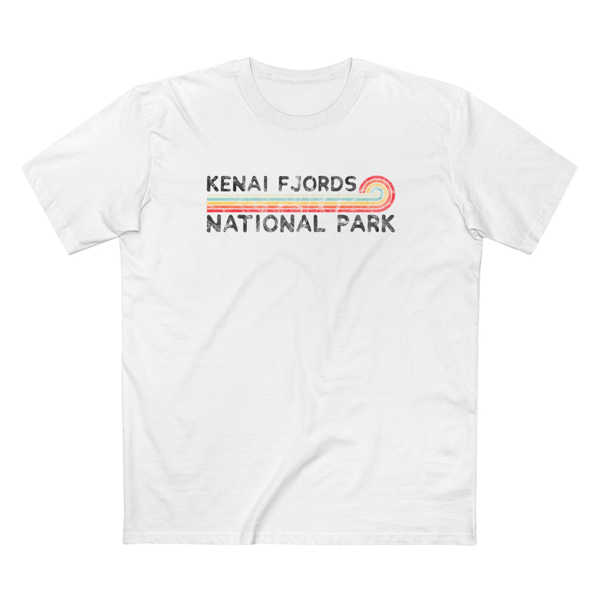 Kenai Fjords National Park T-Shirt - Vintage Stretched Sunrise in White