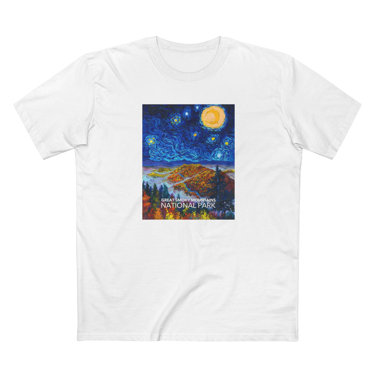 Great Smoky Mountains National Park T-Shirt - The Starry Night in White