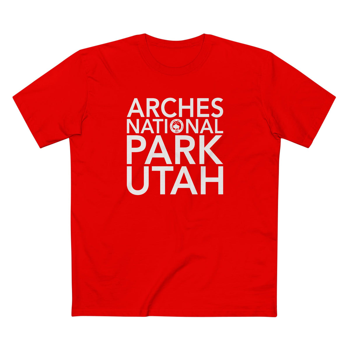 Arches National Park T-Shirt Block Text in Red