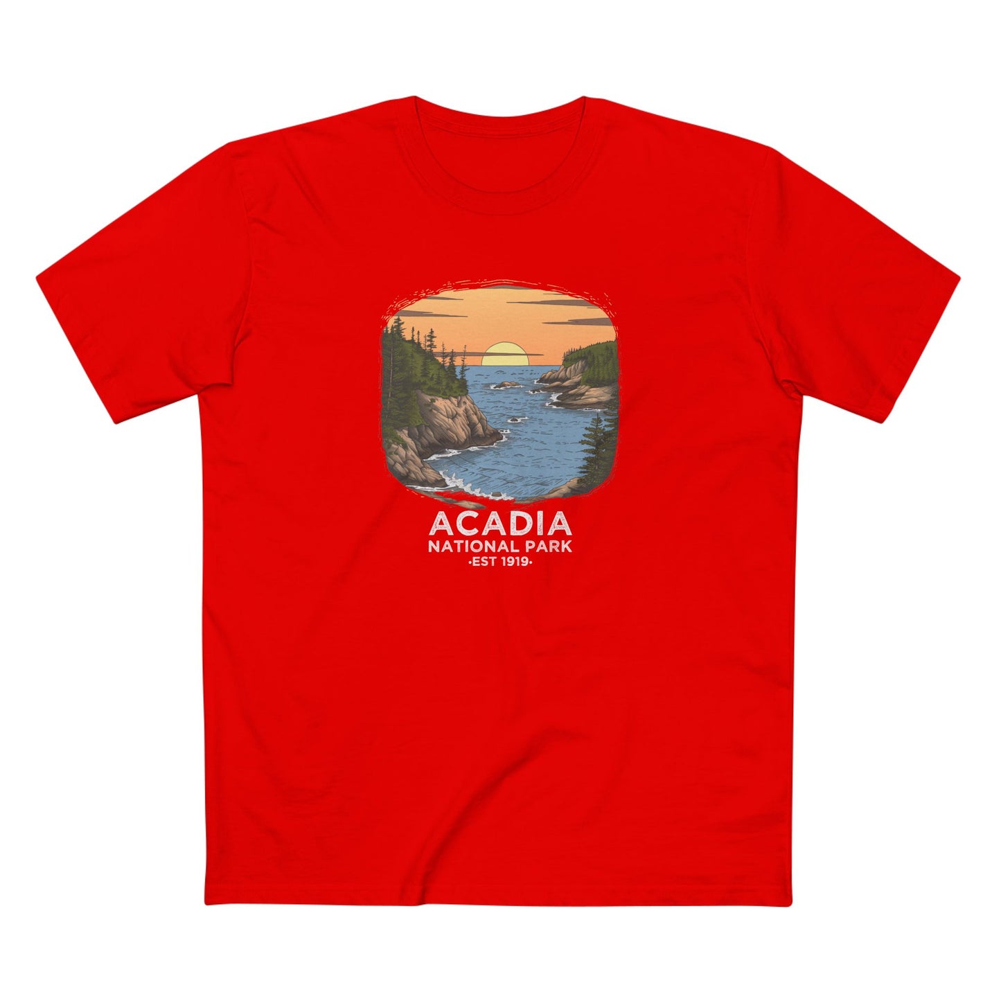 Acadia National Park T-Shirt - Vintage Design in Red