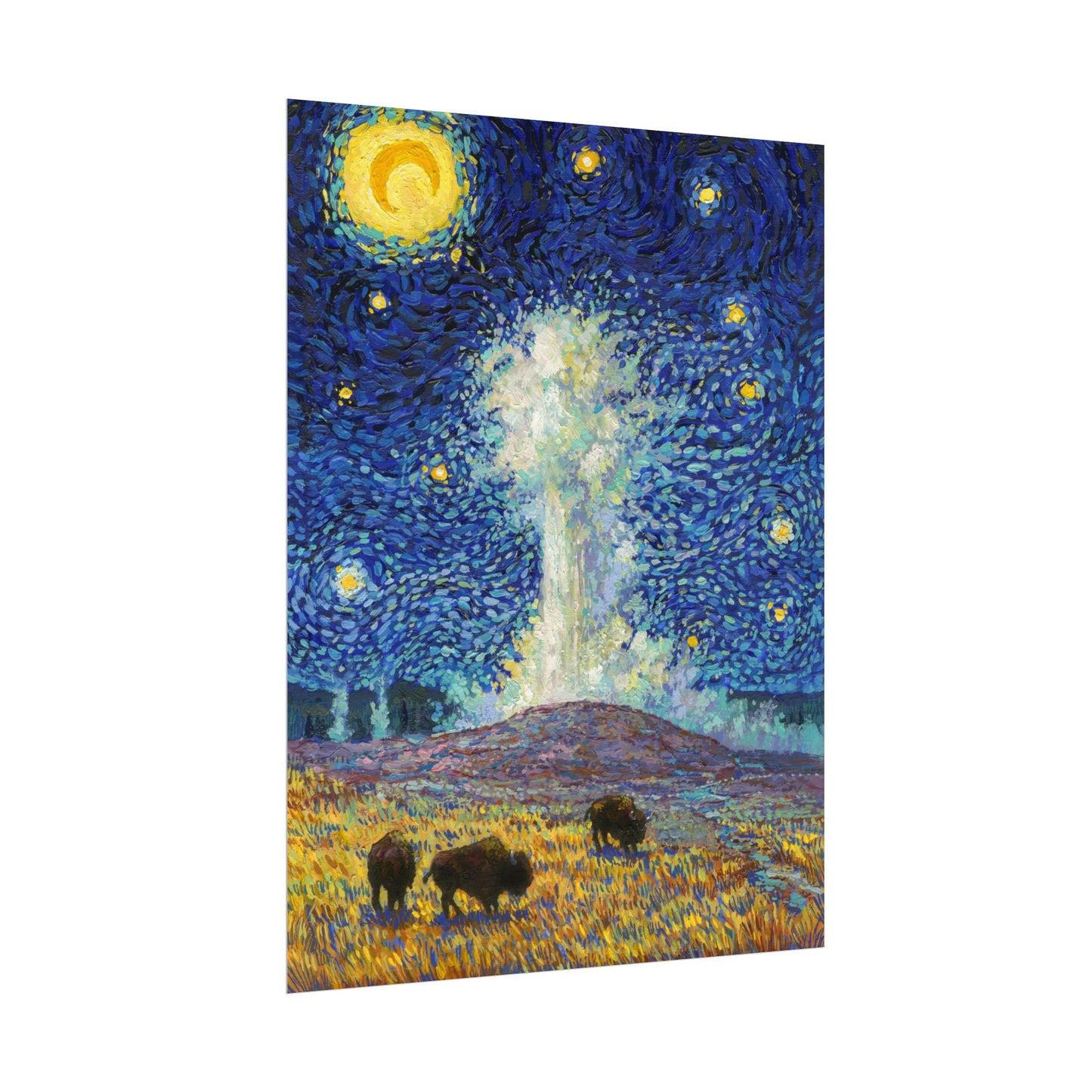 Yellowstone National Park Starry Night Poster - Premium Textured Paper