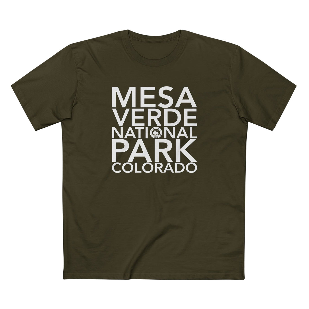Mesa Verde National Park T-Shirt Block Text in Army