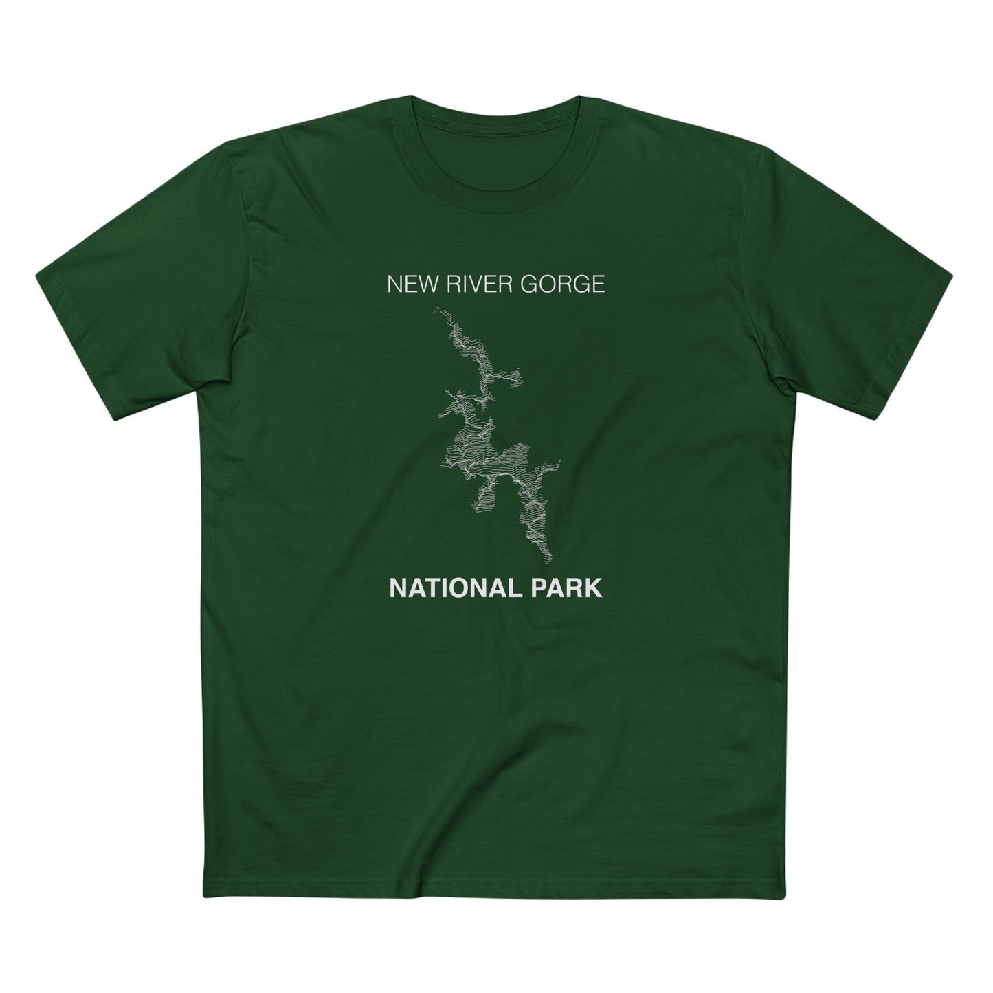 New River Gorge National Park T-Shirt - Topographical Lines in Forest Green