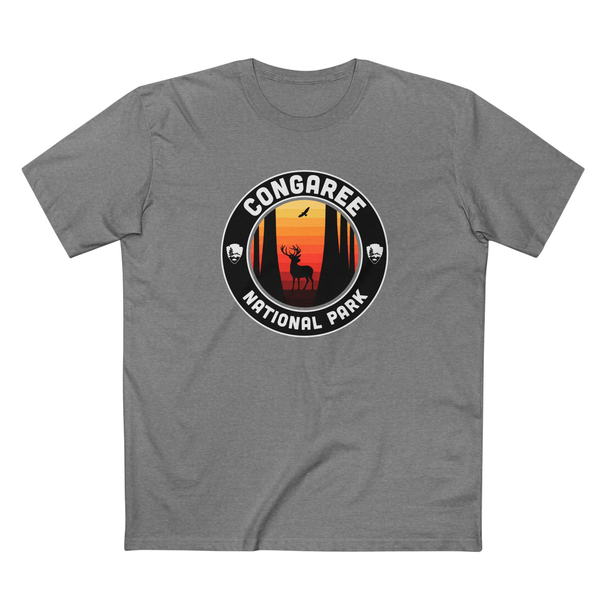 Congaree National Park T-Shirt - Round Badge Design in Athletic Heather