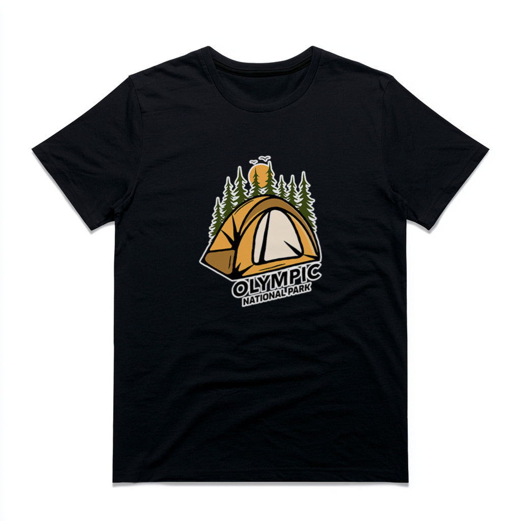 Olympic National Park T-Shirt - Camping in Black