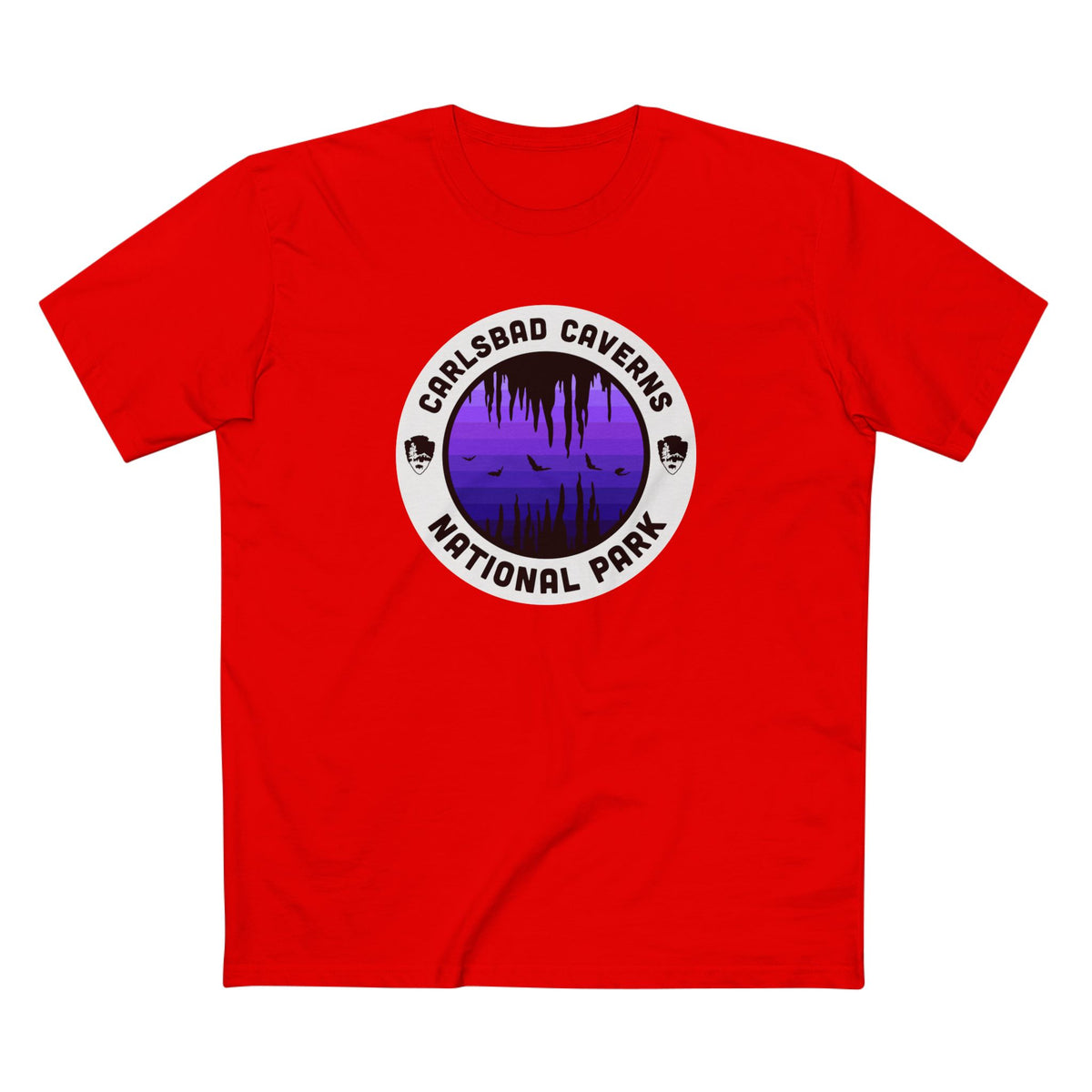 Carlsbad Caverns National Park - Round Badge Design Purple in Red