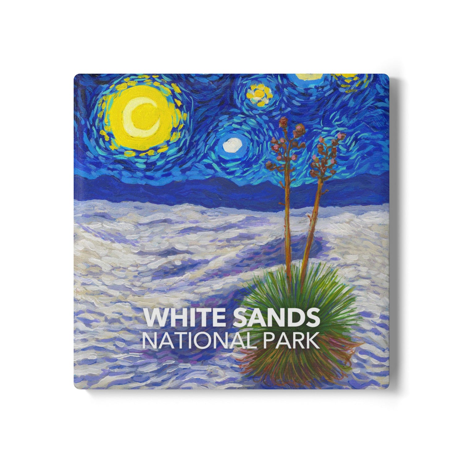 White Sands National Park coaster featuring a Van Gogh ‘Starry Night’-style design