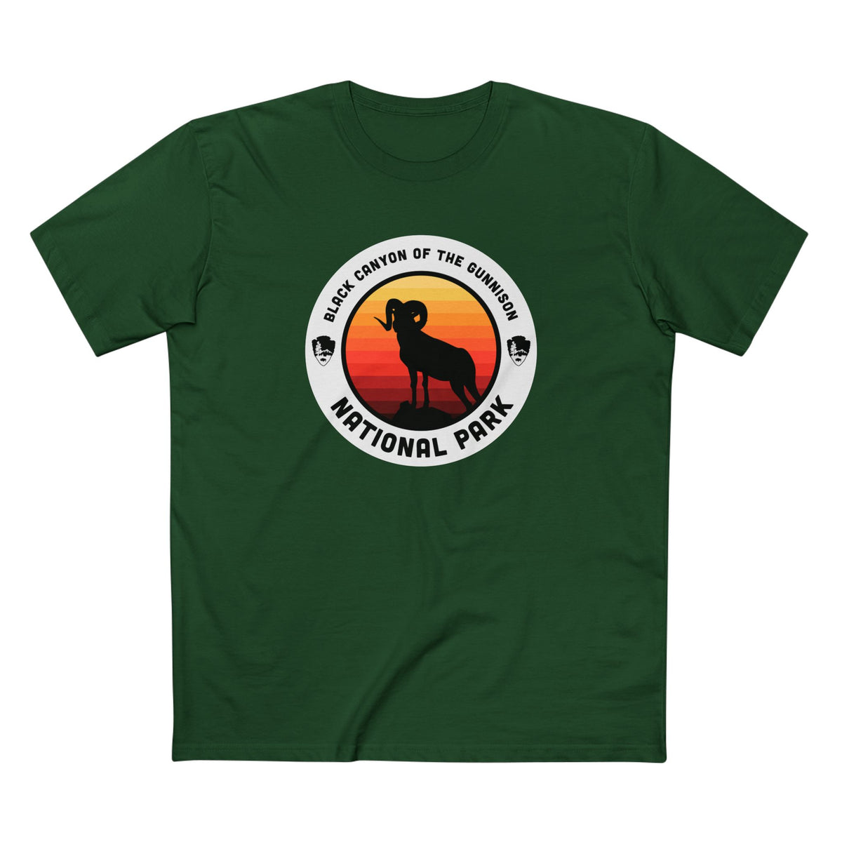 Black Canyon of the Gunnison National Park T-Shirt - Round Badge Design in Forest Green