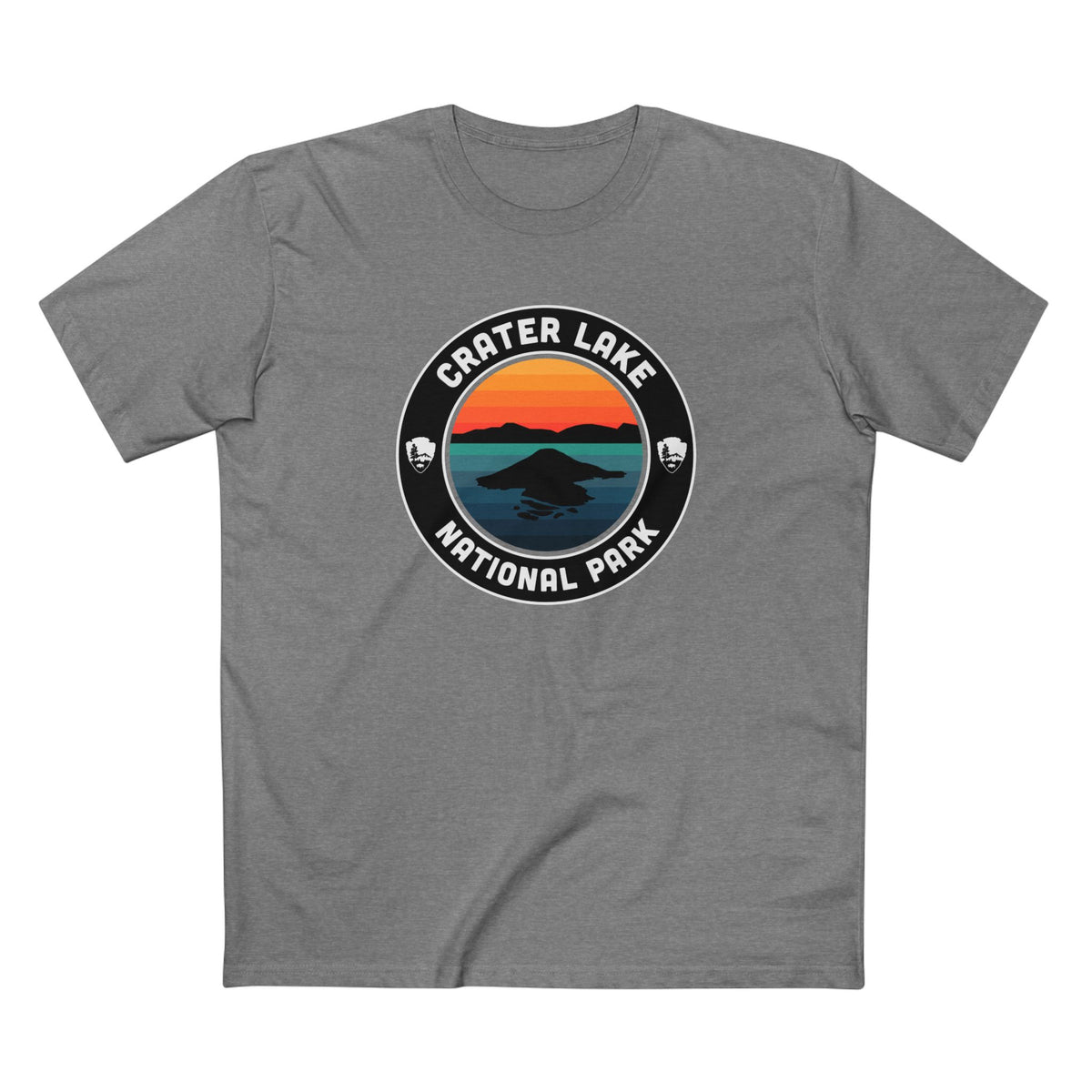 Crater Lake National Park T-Shirt - Round Badge Design in Athletic Heather
