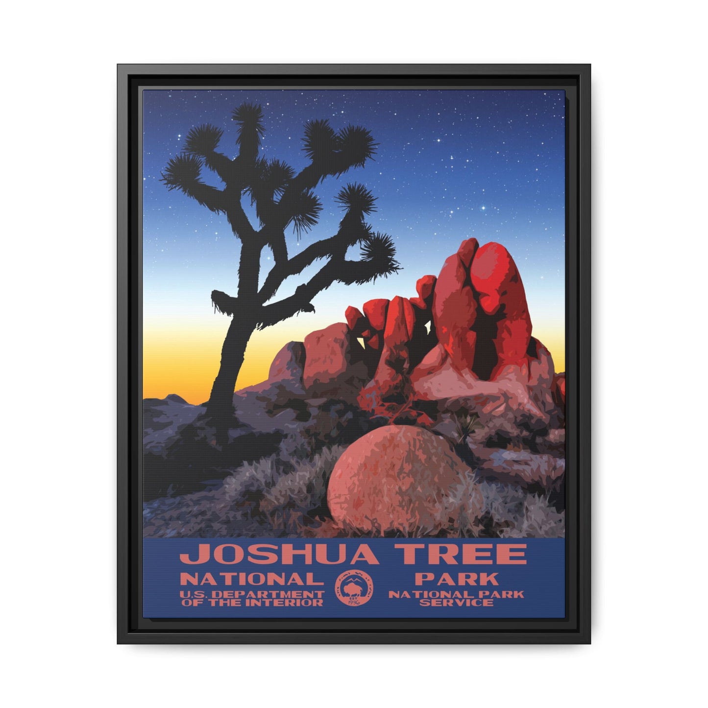 Joshua Tree National Park Framed Canvas - WPA Poster Sunset