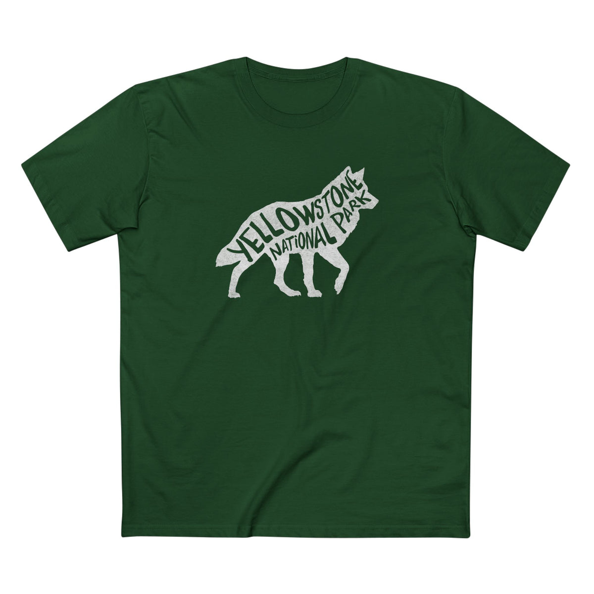Yellowstone National Park T-Shirt - Gray Wolf in Forest Green