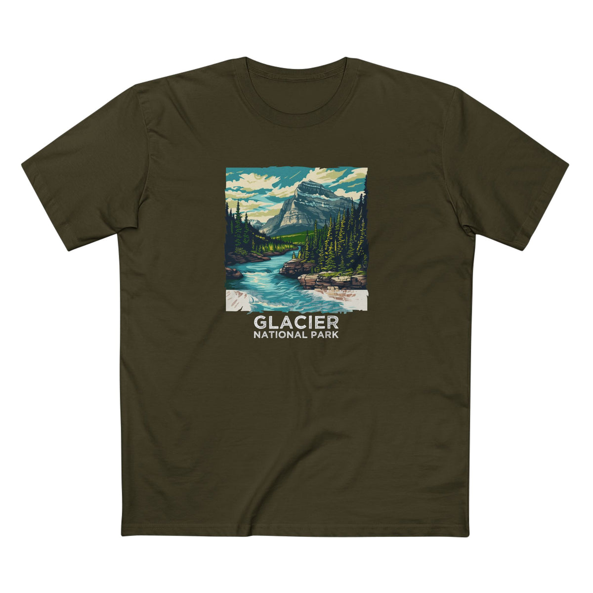Glacier National Park T-Shirt - Vintage Design in Army