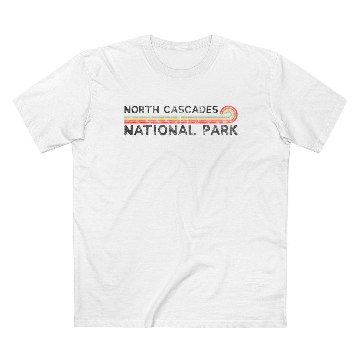 North Cascades National Park T-Shirt - Vintage Stretched Sunrise in White