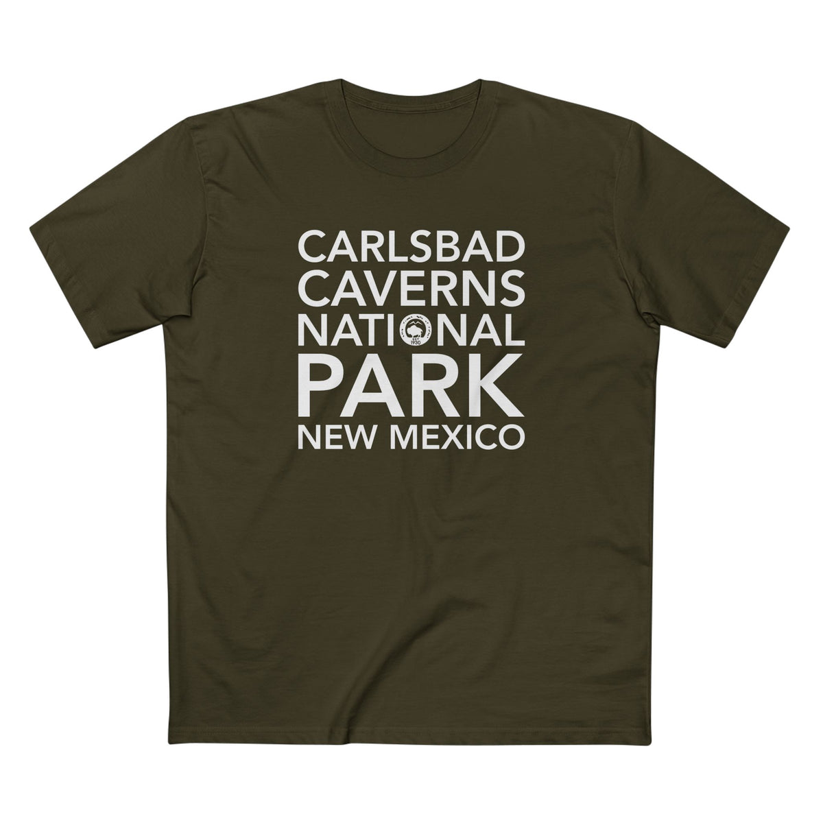 Carlsbad Caverns National Park T-Shirt Block Text in Army