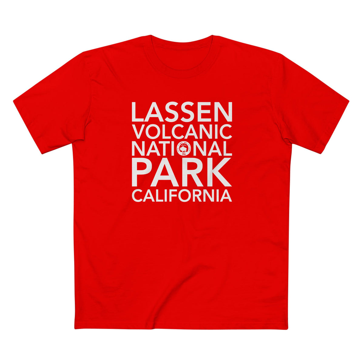 Lassen Volcanic National Park T-Shirt Block Text in Red