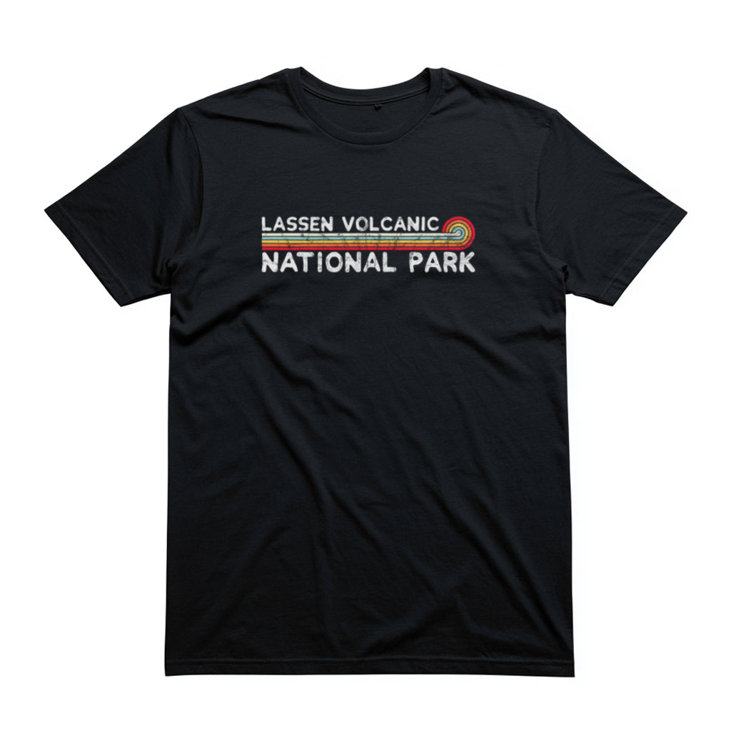Lassen Volcanic National Park T-Shirt - Vintage Stretched Sunrise in Black
