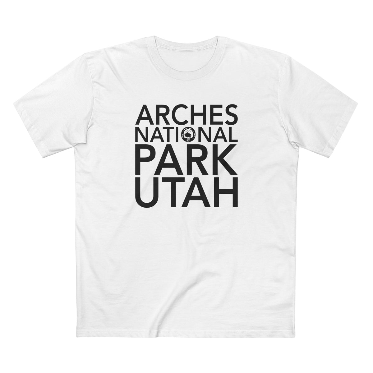 Arches National Park T-Shirt Block Text in White