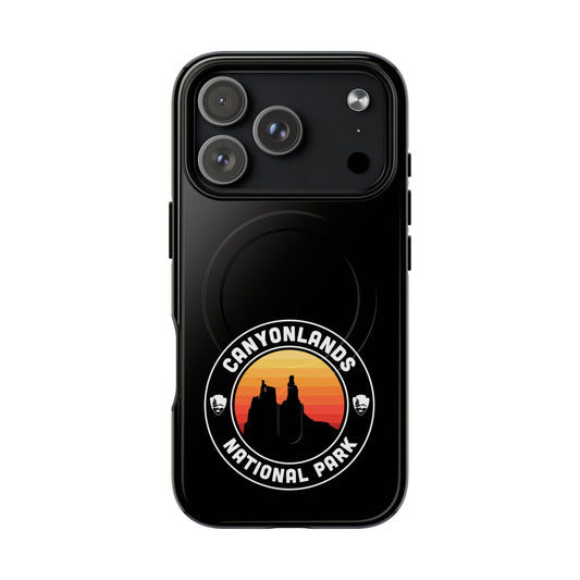 Canyonlands National Park iPhone case with MagSafe featuring round emblem artwork.