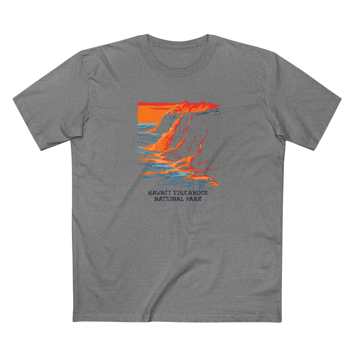 Hawaii Volcanoes National Park T-Shirt - Sea Lava Illustration in Athletic Heather