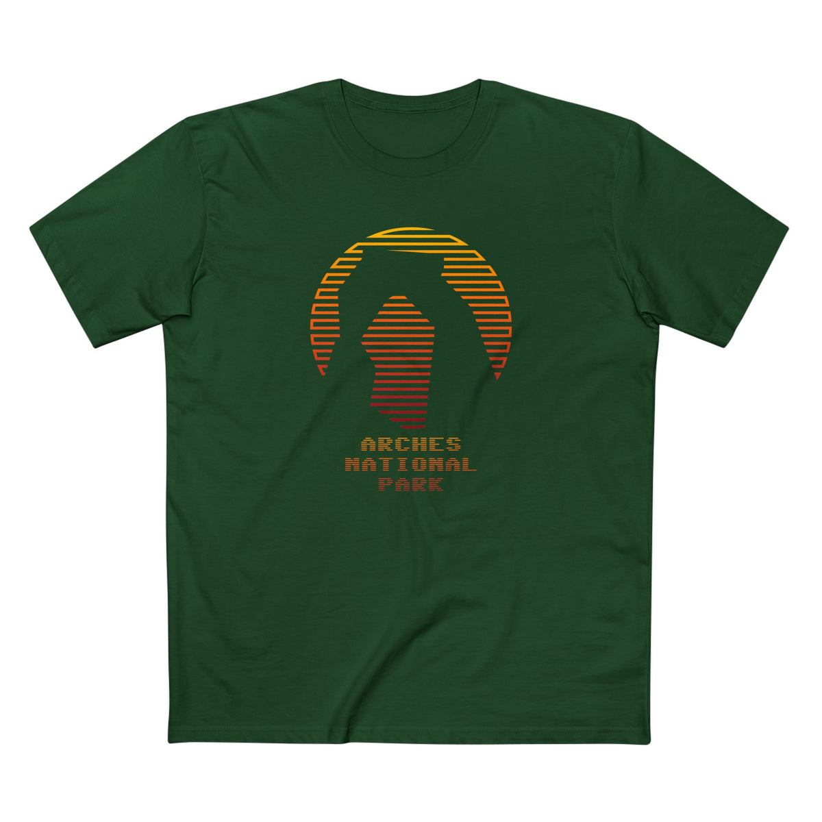 Arches National Park T-Shirt - Delicate Arch Orange Gradient in Forest Green