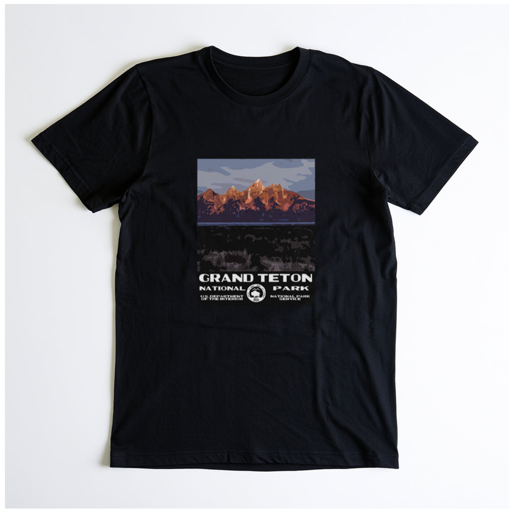Grand Teton National Park T-Shirt - Moulton Barn WPA in Black