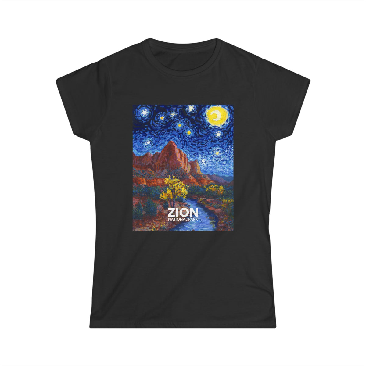 Zion National Park T-Shirt - Women's Starry Night — Van Gogh ‘Starry Night’-style design — gallery image 1