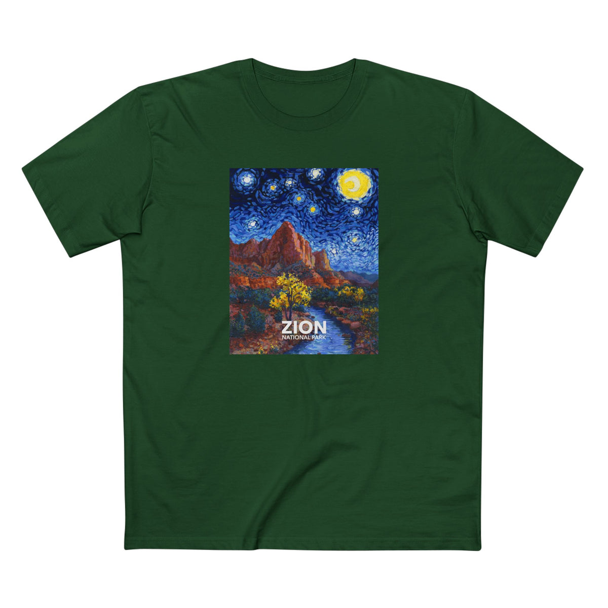 Zion National Park T-Shirt - The Starry Night in Forest Green